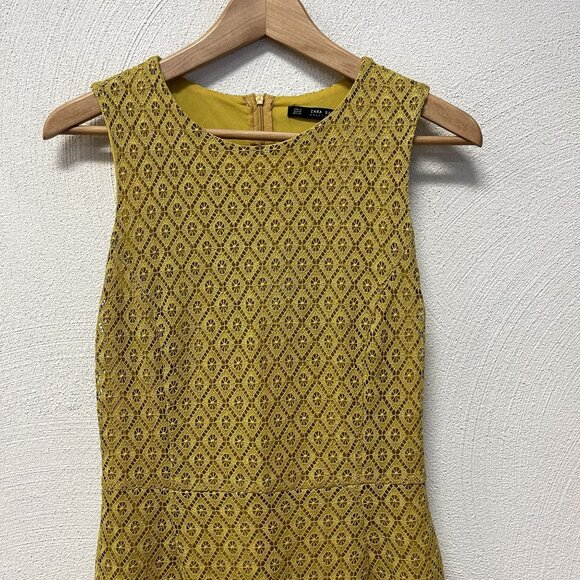 Zara Basic Mustard Yellow Crochet Slim Summer Dress sz Medium - Picture 3 of 6